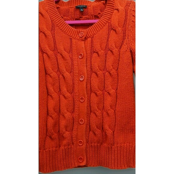 Talbots XS Rust Orange Chunky Cable Knit Cardigan Wool Blend Preppy Cabin Granny - Picture 4 of 8
